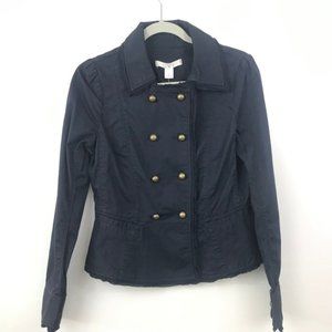 LOFT Peacoat Blazer Ruffle Raw Edges Bronze Button